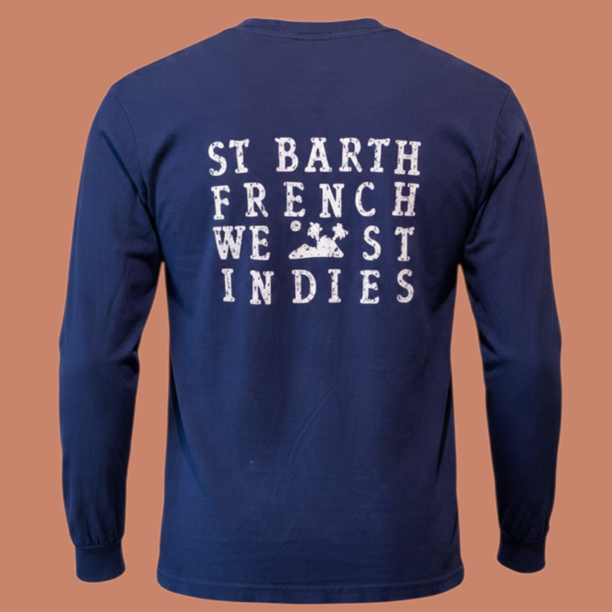 T-shirt à manches longues bleu marine St Barth French West Indies avec logo blanc imprimé au dos