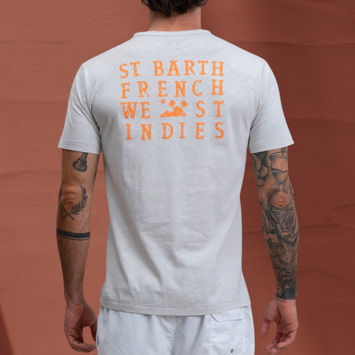 T-shirt Jasper St Barth French West Indies en coton flammé blanc avec logo orange imprimé au dos