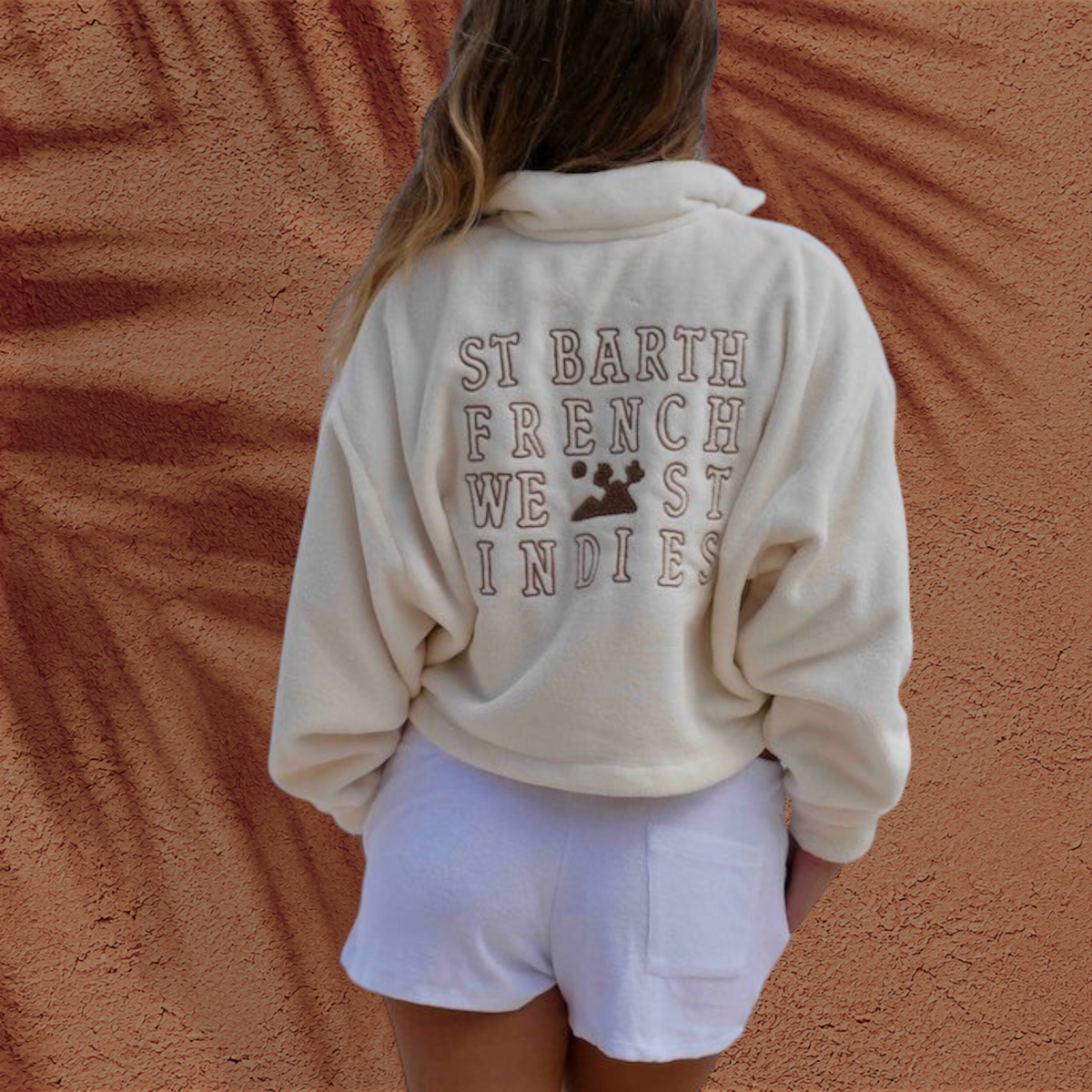 Veste Doudou St Barth French West Indies en acrylique crème avec broderie au dos et fermeture éclair oversize