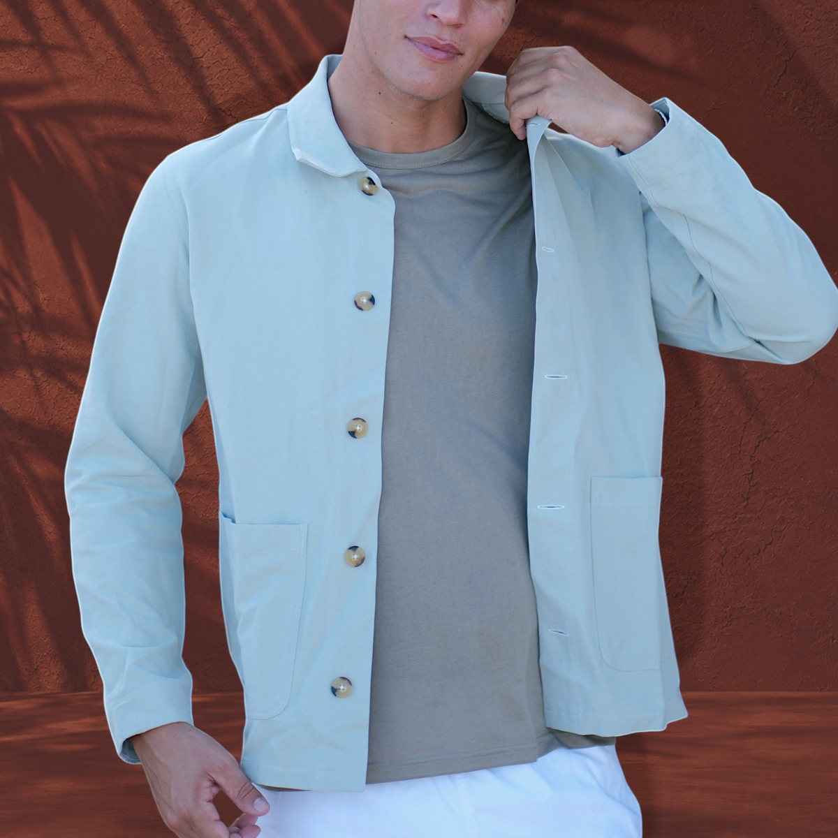 Veste Jules St Barth French West Indies en sergé de coton bleu clair avec cinq boutons et poches avant
