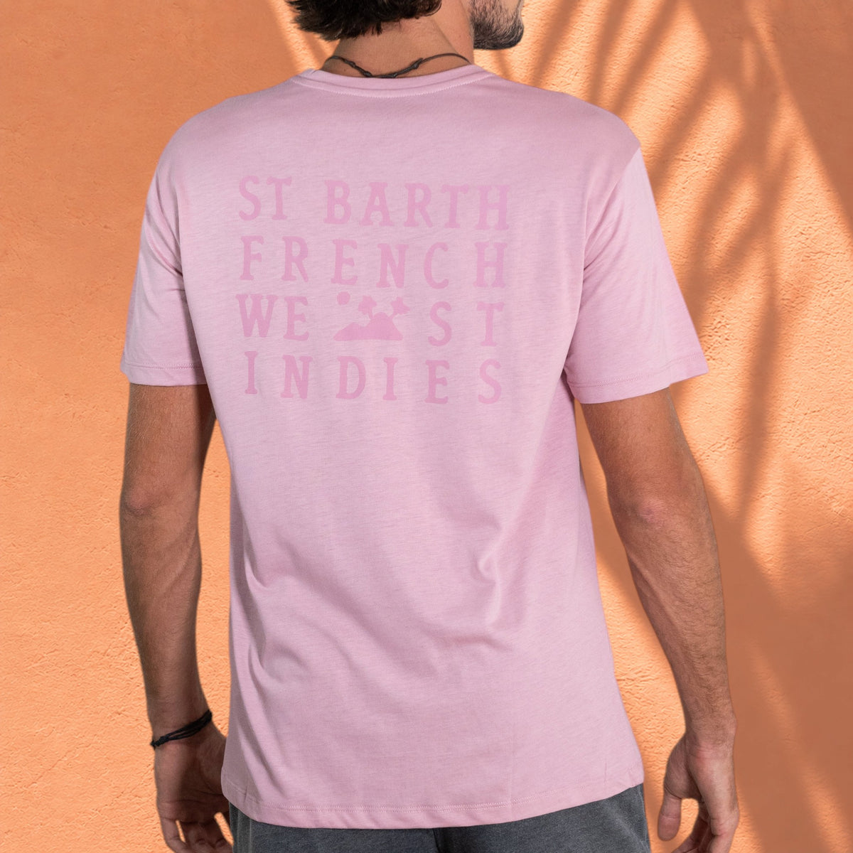 T-shirt Gustave rose St Barth French West Indies en mélange coton et modal avec logo ton sur ton au dos