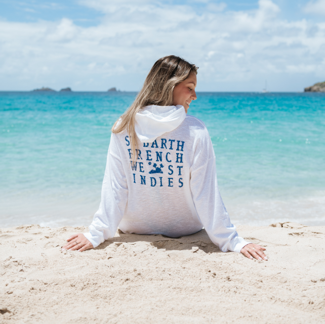 ST BARTH FRENCH WEST INDIES ST BARTHS ST BARTS BEACH SHITE SAND HOODIE RELAX WOMAN LUXURY