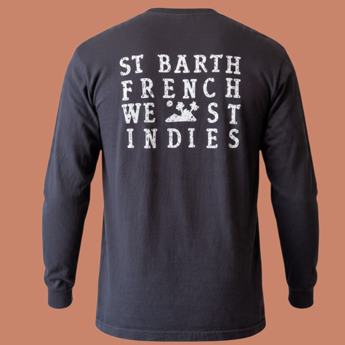 T-shirt manches longues St Barth French West Indies bleu marine avec logo blanc imprimé au dos