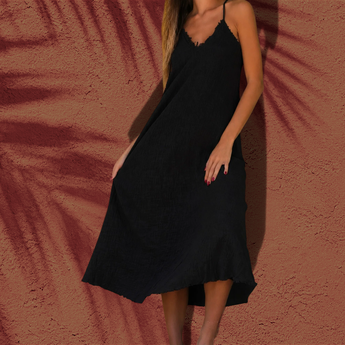 Robe Alice St Barth French West Indies noire sans manches en gaze de coton douce avec bretelles fines