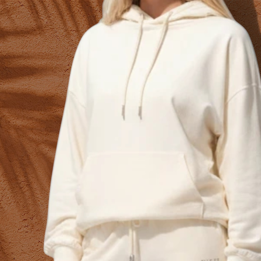 Sweat à capuche St Barth French West Indies beige en coton et modal avec poche kangourou et cordon de serrage